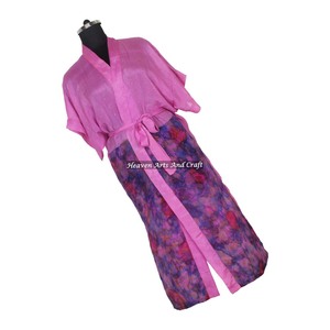 KL005 Winter Autumn Bohemian Vintage Sari Kimono Long <b>Robe</b> Nightgown for <b>Women</b> Blended Poly Silk Quick <b>Dry</b> Drawstring Closure - Product Image 3