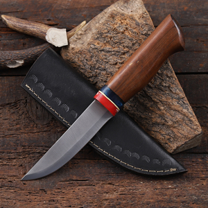 มีดปูคโคเหล็ก 12c27 แบบกำหนดเอง OEM ปลายหยดน้ำ ใบมีดคงที่ ด้ามไม้พะยูง พร้อมปลอกหนัง มีดสำหรับตั้งแคมป์และกิจกรรมกลางแจ้ง - Product Image 1