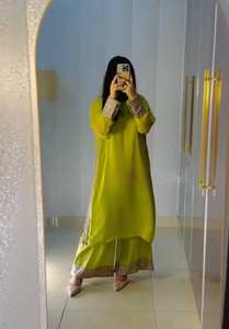 Conjunto de kurti largo y palazzo de georgette sintética pesada con bordado de lentejuelas y dupatta con borde de encaje elegante. - Product Image 4