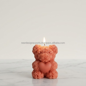 Luxury Heart-Holding <b>Bear</b> Candle – Pastel Blue <b>Pink</b> & Cream Rose Wax – Verified Factory Quality - Product Image 2