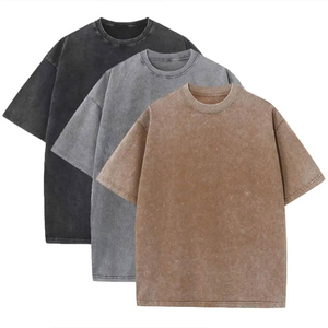 T-shirts en coton surdimensionnés pour hommes, couleur personnalisée, effet délavé au soleil, lavage à l'acide, respirant, col rond, motif uni, grande taille, haute qualité - Product Image 4