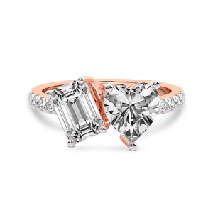 Anillo de Diamantes Cultivados en Laboratorio con Dos Piedras de Esmeralda y Corazón, Estilo Vega, en Oro de Lujo, Certificado por IGI, Joyería para Mujer - Product Image 5