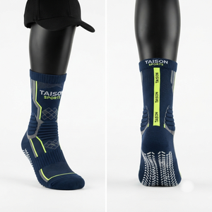 Premium 200 GSM Combed Cotton Floorball <b>Socks</b> Navy <b>White</b> Neon Green Jacquard Custom Logo Knit - Product Image 6