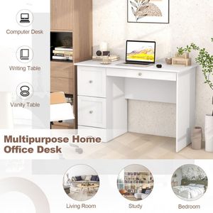Wooden Computer Desk <b>Workstation</b> with 3 Drawers for Home and Office Makeup Vanities - Product Image 4