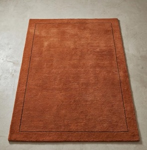 Alfombra Moderna Hecha a Mano de Lana Antideslizante con Borde Texturizado Marrón Óxido y Patrón Abstracto para Decoración de Sala de Estar y Dormitorio - Product Image 1