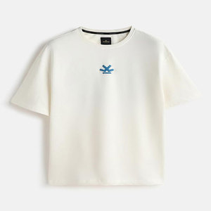 เสื้อยืดแขนสั้นผู้ชายสีขาวถักนิตติ้ง คอกลมสีน้ำตาลและสีน้ำเงิน เสื้อลำลอง ผ้าฝ้าย 100% ป้องกันรอยยับ - Product Image 1