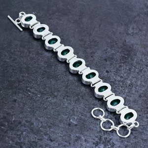 Bracelet chaîne en argent plaqué 925 avec émeraude, design classique à maillons, bijou unisexe, cadeau ethnique, pierre précieuse ovale verte pour femme, taille 7-8 - Product Image 5