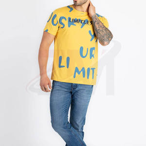 Camiseta de Secado Rápido para Hombre, Corte Ajustado Profesional, Color Amarillo, 100% Algodón, con Impresión Azul Personalizada - Product Image 1