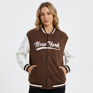 Veste de baseball pour homme en marron et blanc, style varsity, avec broderie de la lettre New York, décontractée, pour l'automne - Product Image 6