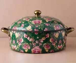 Casserole arabe en émail, motif tournesol pastel vert clair, pour garder les aliments au chaud, idéale pour la décoration de table du Ramadan - Product Image 3