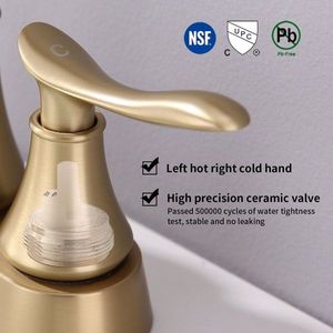 Grifo de baño de oro cepillado de 4 pulgadas con drenaje emergente y mangueras de suministro Grifos de lavabo de tocador de 2 Manijas para baño y ducha - Product Image 3