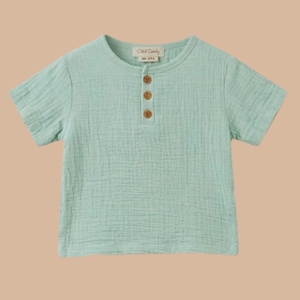 <b>Cot</b> & Candy Organic Muslin Short Sleeve Henley T-Shirt with Lounge Pant <b>Set</b> Teal Summer Collection - Product Image 2