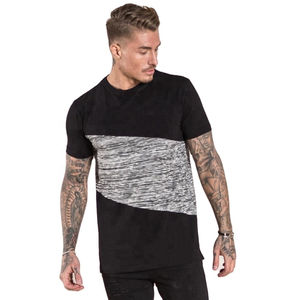 T-shirt à col rond pour homme, manches courtes, noir et gris chiné, rayures diagonales, coton décontracté, logo personnalisé OEM ODM - Product Image 3