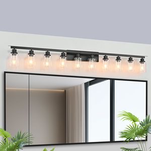 Specchio da Bagno Moderno Nero Opaco con 10 Luci e Illuminazione Integrata, 65.4 Pollici, con Finiture Nere - Product Image 1