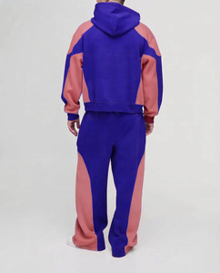 Custom Made Oversized Blank Tracksuit Sweatpants and Hoodie Set Custom Logo Mens <b>Colour</b> <b>Block</b> Cotton Sets - Product Image 2