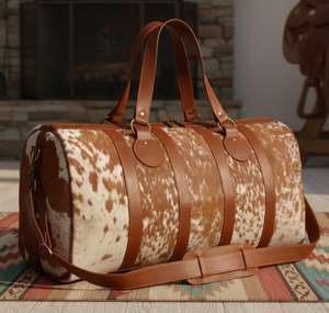 กระเป๋าหนังวัวแท้ทรงดัฟเฟิล หนังแท้ แฟชั่น ซิป น้ำหนักเบา ทำด้วยมือ กระเป๋าเดินทางพกพาสะดวก วินเทจ ความจุขนาดใหญ่ - Product Image 1