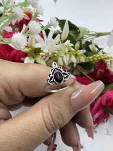 Black Onyx Silver Plated <b>Crown</b> <b>Ring</b> Oval Gemstone Vintage Cocktail Jewelry For Women - Product Image 2