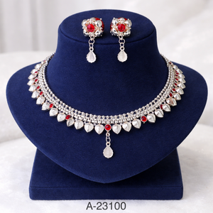 Conjunto de collar y pendientes de aleación chapada en oro de 24 quilates con piedras de rubí en forma de corazón, joyería clásica de boda para mujer A-23099 - Product Image 2