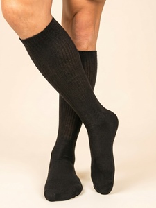SOLID Black <b>Men</b> Crew <b>Socks</b> Ribbed Mid Calf Breathable Cotton Spandex Elastic Athletic <b>Long</b> Dress Running Casual Walking Hose - Product Image 1