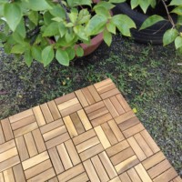 Dalles de terrasse carrées en bois d'acacia massif européen 300x300mm x 24mm avec base en PVC, installation facile, imperméables, ignifuges, pour jardin