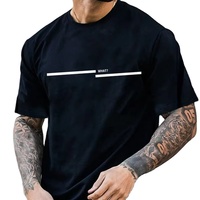 T-shirt décontracté à manches courtes pour homme, en coton tricoté teint en fil, noir uni, 180g, respirant et à séchage rapide, de haute qualité, en stock