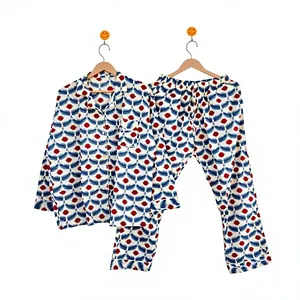 Conjunto de Pijama de Algodón 100% con Estampado Floral para Mujer, Manga Larga, Cuello Camisero, Suave, Ropa de Dormir Larga, Ropa Casual - Product Image 3