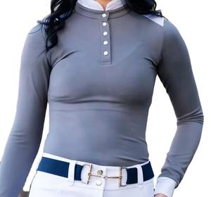 Vêtements d'équitation pour femmes, chemise de compétition avec col à manches longues et boutons - Product Image 1