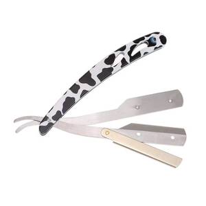 Cow Print <b>Straight</b> Razor Stainless Steel Single Blade Barber Shop Use Plastic Handle - Product Image 5