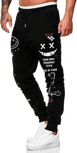 Men's Graphic Print Knot Front Sweatpants <b>Drawstring</b> Elastic Waist <b>Trousers</b> with Pockets - Product Image 2