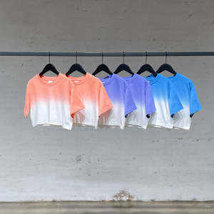 T-shirt court dégradé pour femme, manches courtes, en coton, style décontracté streetwear, mode estivale - Product Image 2