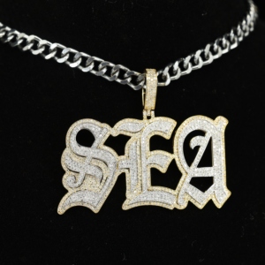 Iced Out Customized Big Baguettes Letters Pendant <b>Custom</b> <b>Name</b> <b>Necklace</b>,Hip Hop Personalized Jewelry,Birthday Gifts for Her - Product Image 1