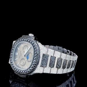 Montre de luxe unisexe en acier inoxydable avec cadran en verre, mouvement ETA, et breloque en moissanite quartz de clarté VVS – Vente en gros - Product Image 1