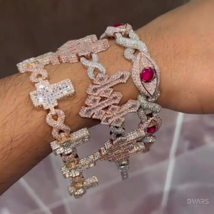 Pulseras de Moissanita VVS1 Baguette que pasan la prueba del diamante, Pulsera de eslabones cubanos cruzados de plata 925, Joyería Hip Hop Iced Out - Product Image 1