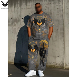 Conjunto Deportivo Informal para Hombre, Tallas Grandes, Camiseta con Estampado 3D y Pantalones Deportivos, Gris con Diseño Naranja y Negro, Pantalones con Cordón Ajustable - Product Image 3