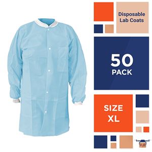 Batas de Laboratorio Desechables Azul Cielo para Adultos, Paquete de 50, Batas Médicas de Protección Personal (EPP) de 45 GSM, Batas de Laboratorio para Pintura con Puños y Cuello, Uniformes de Hospital - Product Image 2