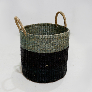 Ensemble de 4 paniers de rangement en jonc de mer bicolore avec poignées de transport rondes et hautes - Product Image 6