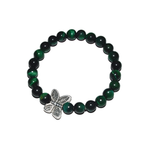 Pulsera de Cristal de Ojo de Tigre Verde con Dije de Mariposa - Accesorio de Moda - Product Image 2