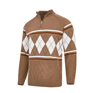 Mens Half Zip Mock Neck <b>Argyle</b> Knit <b>Sweater</b> Long Sleeve Cable Pattern Warm Winter Pullover Regular Fit Casual Knitwear - Product Image 1
