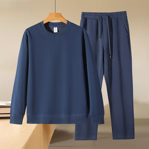 ชุดเซ็ตเสื้อสเวตเชิ้ตผ้าฝ้ายคอตตอน OEM แบบ unisex คอกลม แขนเสื้อแบบดรอปโชว์เดอร์ ทรงหลวม สีพื้น ชุดลำลองสองชิ้นสำหรับฤดูใบไม้ร่วง ชุดลำลองผู้ชาย - Product Image 5