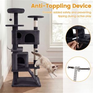 Torre de lujo para gatos de 52 pulgadas de altura con perchas, casitas y postes rascadores - Parque de juegos multi-gato gris oscuro - Product Image 5