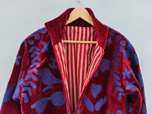 Veste bomber réversible en velours de qualité supérieure avec broderie florale vintage pour femmes, hiver, été, printemps, automne, rembourrage en coton, intérieur en lin - Product Image 2