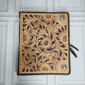 Nuevo Portafolio de Cuero Genuino Vintage en Oferta, con Estampado Floral, Cierre de Hebilla, Color Bronceado, Multiusos, para Todas las Temporadas, Uso Diario - Product Image 1