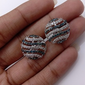 1.47 Cttw Round Cut White & Color Enhanced Blue Natural Diamond Stud <b>Earrings</b> for Women in 925 Sterling Silver, Push <b>Back</b> - Product Image 3