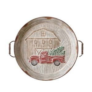 Plateau rond galvanisé pour Noël Articles alimentaires Snacks Toffee Chocolate Dessert Plateaux métalliques Plateau décoratif pour Noël Design d'arbre - Product Image 5