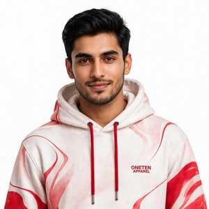 Sudadera con Capucha para Hombre, Diseño de Llamas Rojas y Blancas, Sublimación, Estilo Pullover - Product Image 6