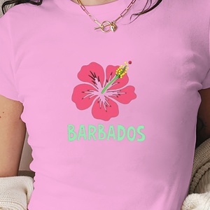 เสื้อยืดถักสั้นทรงสลิมฟิตสำหรับผู้หญิง Y2K ลายดอกชบา barbados - Product Image 3