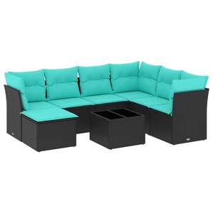 Set di divani da giardino in polyrattan nero da 8 pezzi con cuscini, eleganti mobili da esterno - Product Image 2