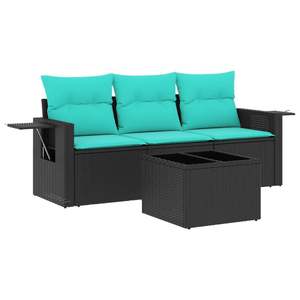 Ensemble de canapés de patio en polyrotin noir 4 pièces avec coussins, meubles d'extérieur élégants - Product Image 2