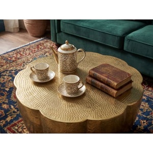 Mesa de Centro Redonda de Metal Martillado de Estilo Antiguo, Muebles Hechos a Mano para Sala de Estar, Diseño Tradicional, 42 cm de Diámetro - Product Image 1