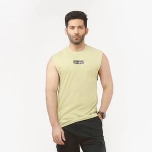 เสื้อกล้ามคอกลมผู้ชาย AULTRA ONE ENTERPRISES สีเหลืองอ่อน ลายพิมพ์ 3 มิติ แบบรีดร้อน ระบายอากาศได้ดี ผ้าถักลำลอง - Product Image 1